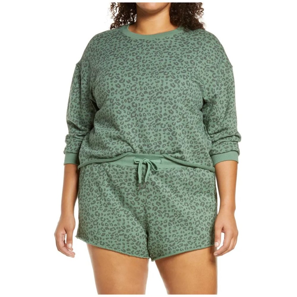 BLANKNYC Green No Cap Leopard French Terry Sweatshirt sz 3X NEW Women's Plus Top